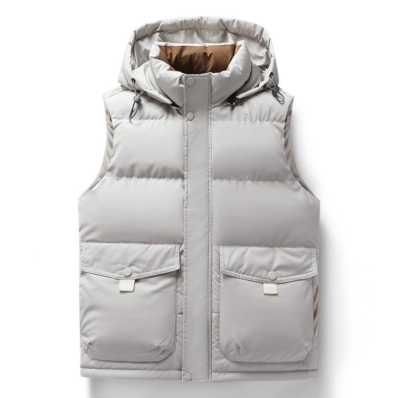 Men s Hooded Cotton Vest - Thick Warm Casual Autumn/Winter Workwear Jacket for Men & Women 4XL бежевый