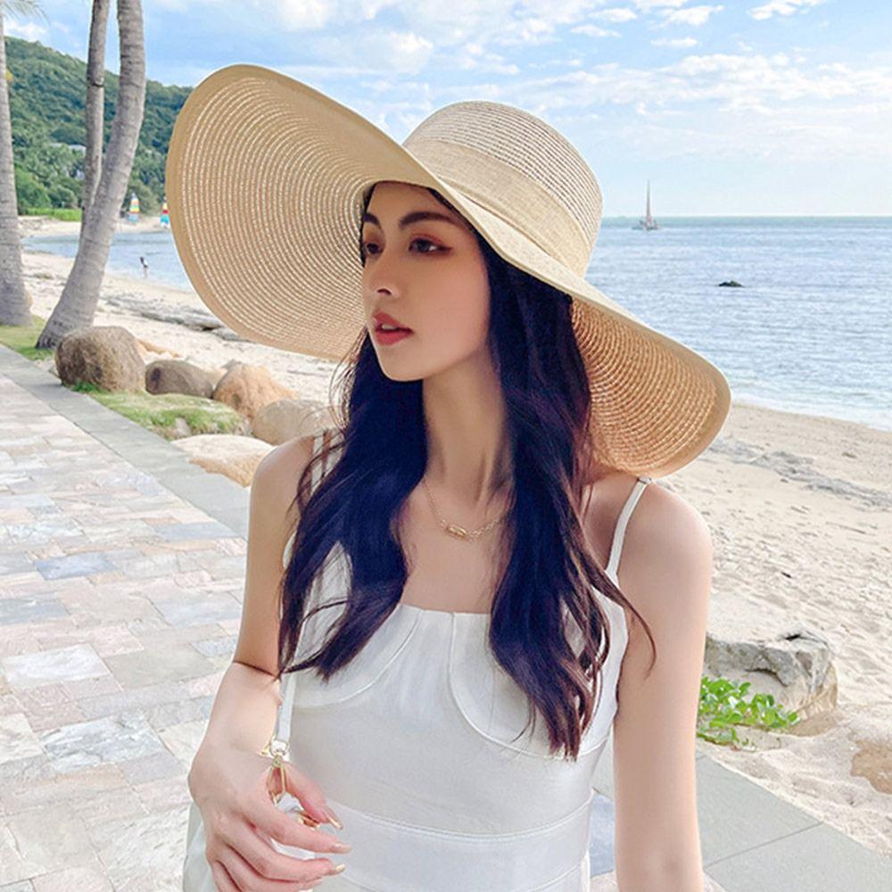 Fashion Oversize Summer Sun Hat Sun Protection Bowknot Beach Cap Big Brim Travel Panama Cap for Women