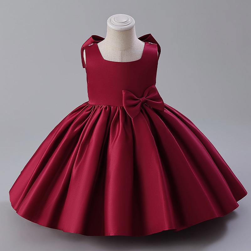 European & American Baby Girl's Satin Birthday & Flower Girl Dress with Big Bow