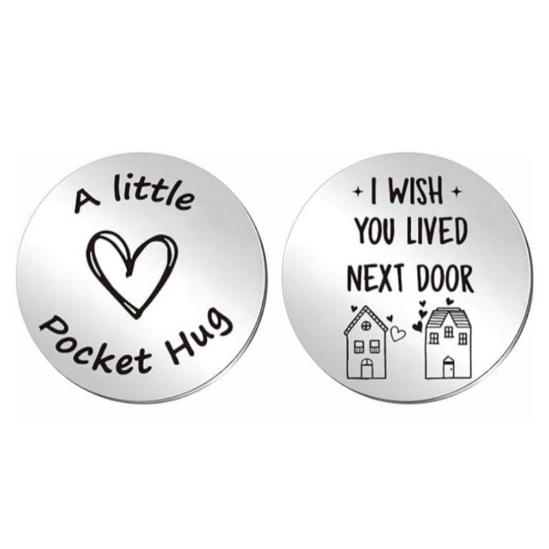 Decision Coin Pocket Hug - Long Distance Relationship Keepsake, Inspirational Gift for Couples, Stainless Steel