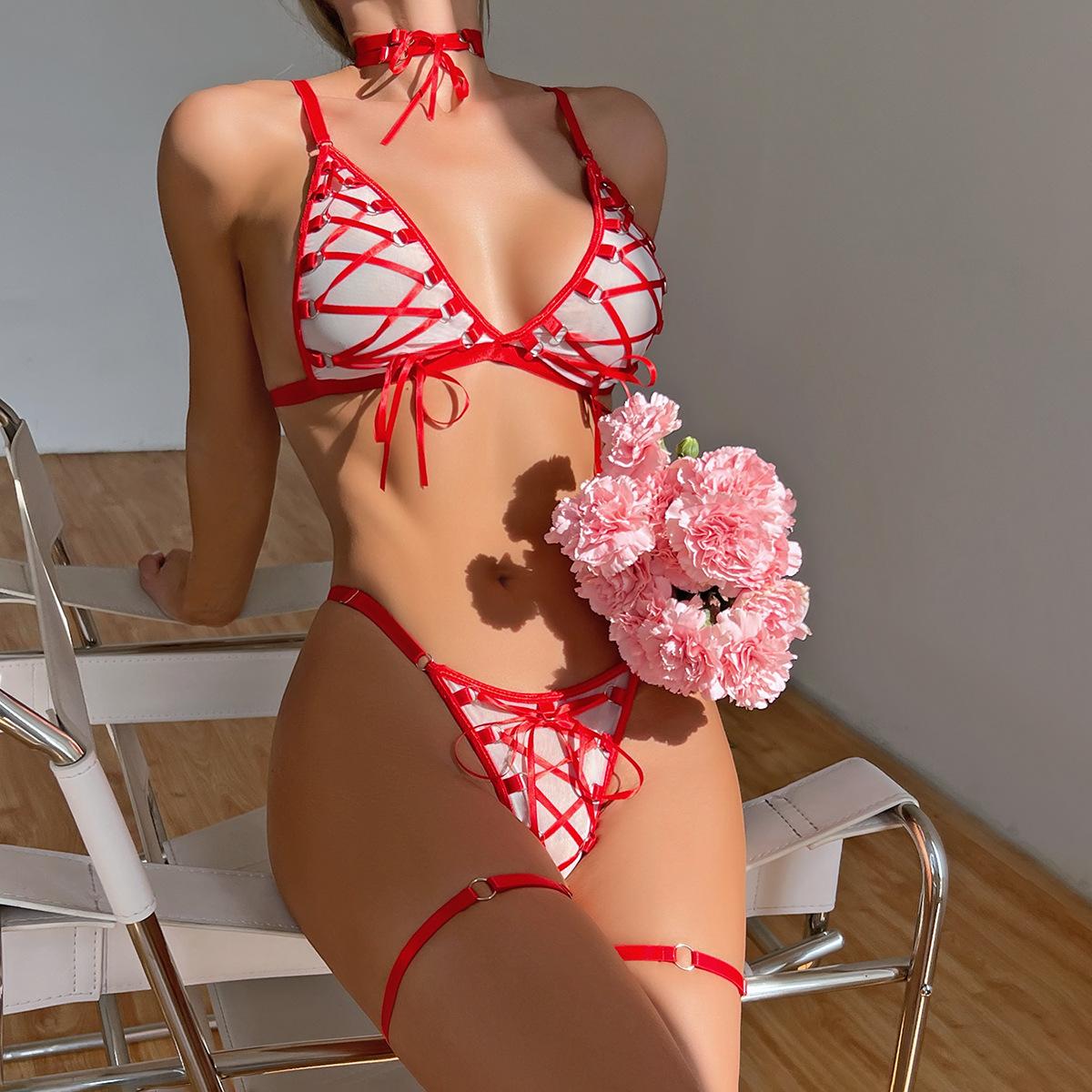 

Сексуальное женское белье, сексуальные прозрачные бретели, трехточечная накидка на шею, комплект из четырех предметов в наличии