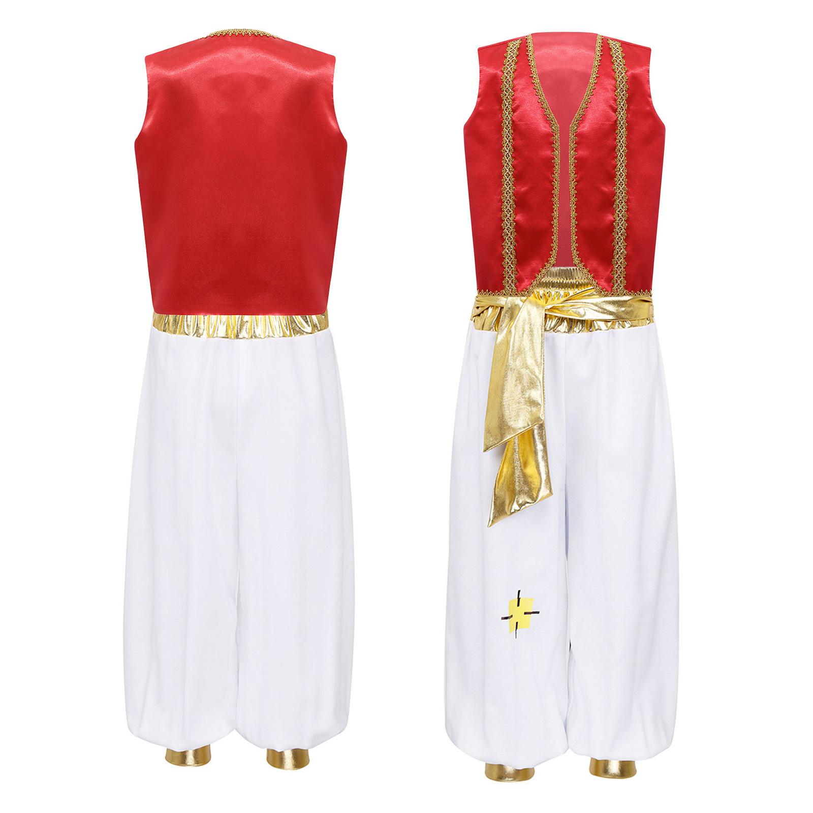 

Костюм арабского принца для мальчиков, безрукавный плетеный жилет, брюки на резинке, костюм гарема, наряд на Хэллоуин 5-6 Years бордовый