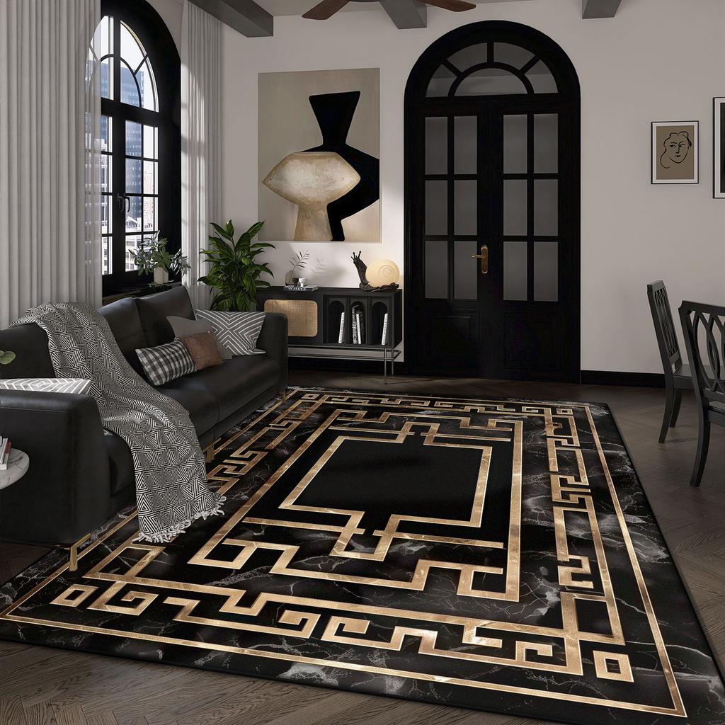 Large Size Luxury Black Gold Carpet for Living Room Nordic Sofa Bedroom Decoration Beside Rug Non-slip Washable Lounge Floor Mat