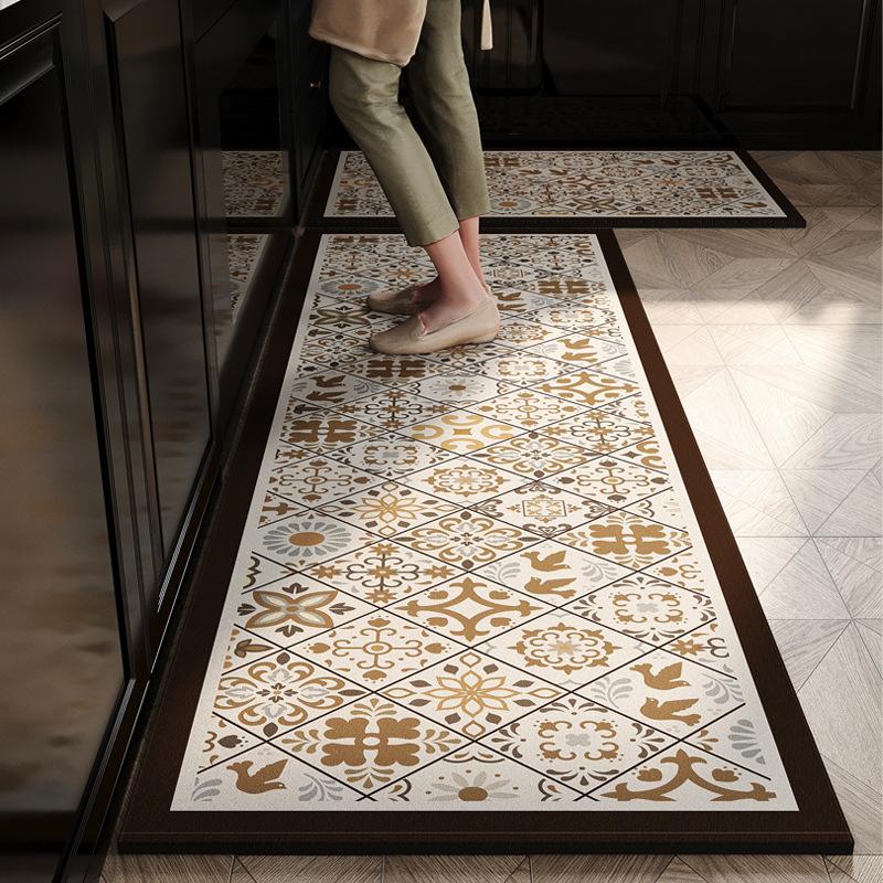 Flannel Retro Restaurant Corridor Floor Mat Kitchen Laundry Room Water Absorbent and Stain-Resistant Carpet Home Decor