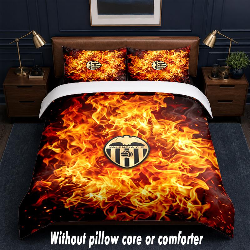 Valencia FC Design Bed Bedding Set 1 Duvet Cover + 2 Pillowcases Soft Breathable Household Bed Linens