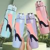 1PC Elegant High Heel Shoe Print 750ml Color Plastic Sports Water Bottle Leakproof Flip Straw Lid Suitable for Sports Office Home Use
