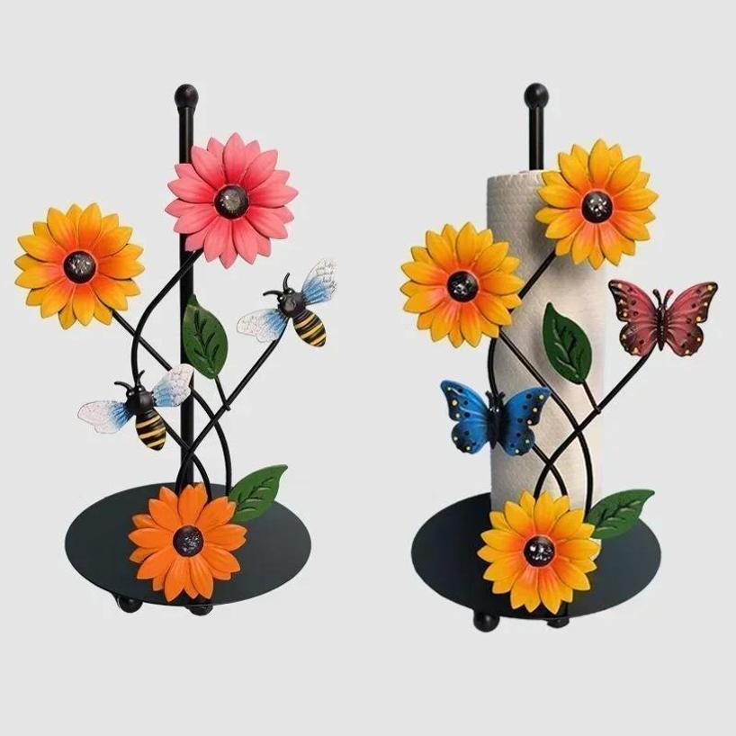 1 Stück Metallkunst Sonnenblume Küchenpapierhalter Küchen-Dekorationszubehör Zimmer Wohnzimmer Schmetterling 3D Küchenpapierhalter