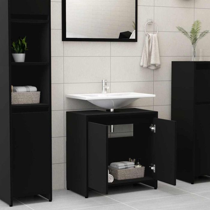 VidaXL Bathroom Cabinet Black 60x33x61 Cm Chipboard