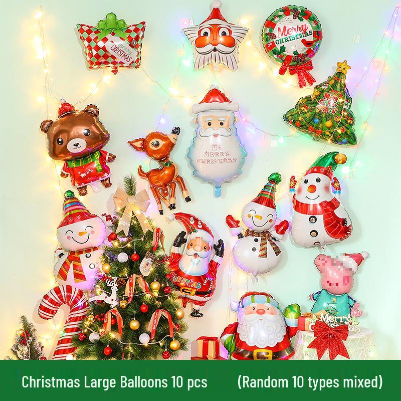 Large Base Christmas Tree Decoration with Santa, Reindeer, and Snowman Balloons for Kindergarten
