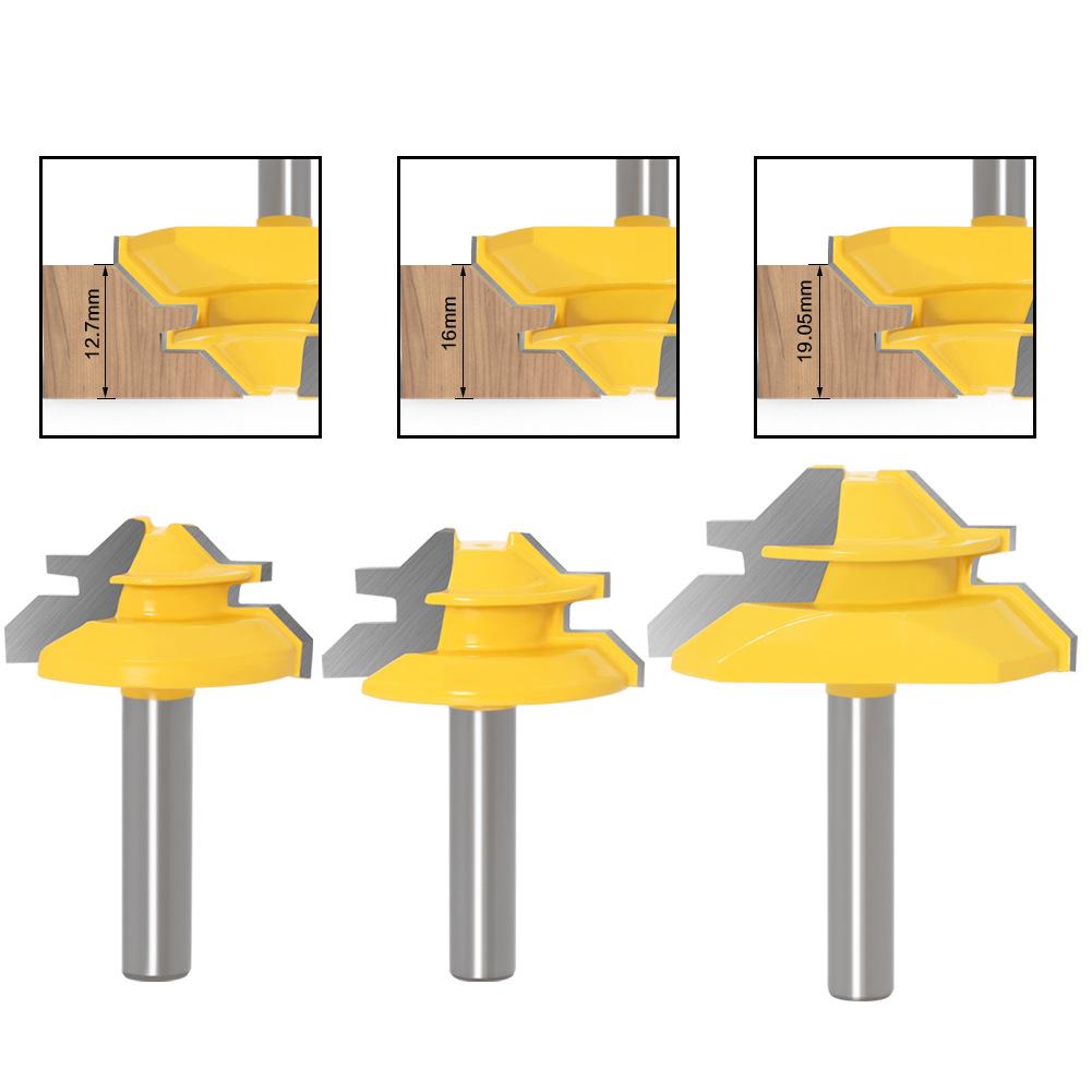 3-Piece 8-Tooth 45° Tenon Joint Panel & Splicing Cutter Router Bit Set