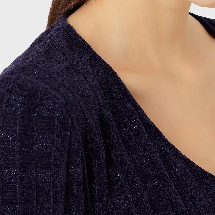 Emporio Armani Solid Color V-Neck Long Sleeve Knit Sweater Women Tops Purple 3R2MYA-2MB1Z-10820