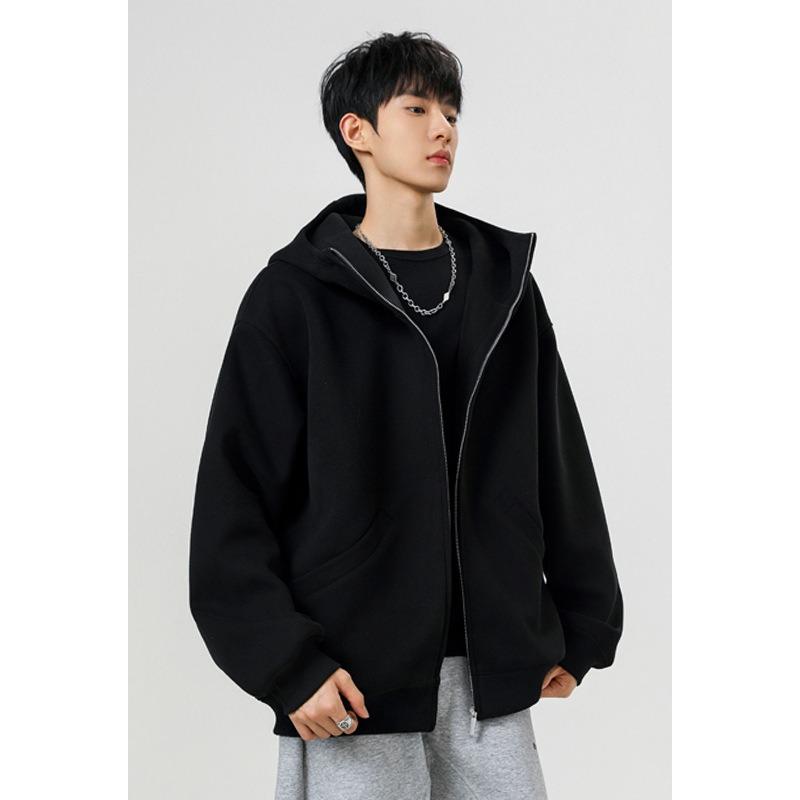 Mens Womens Loose Solid Hooded Zip Up Cardigan Vintage Casual Sweatshirt Jacket