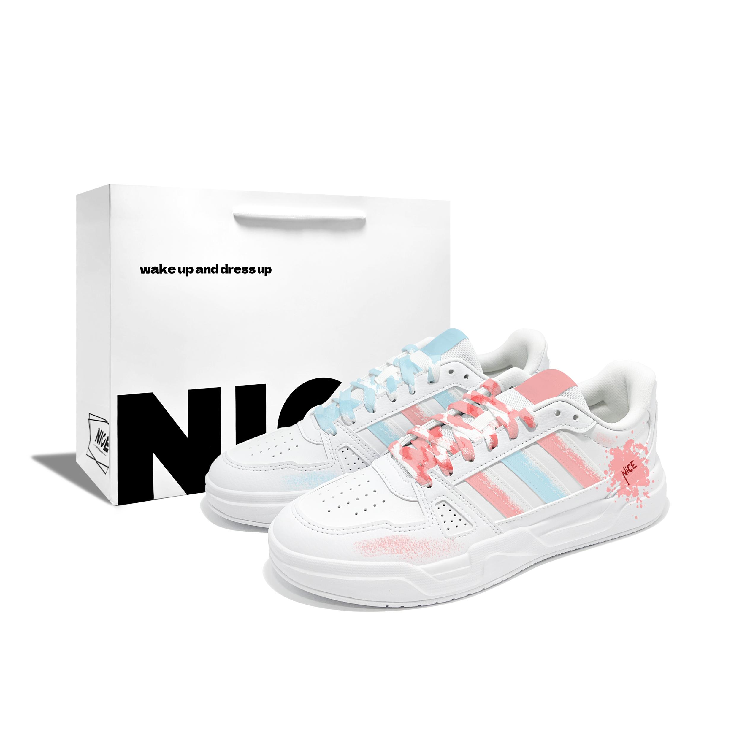 Adidas LITE BALLER Blue Pink Macaron R PU Low top Skateboard Shoes Unisex White Blue JS4358(Team1879--BOX) 39⅓