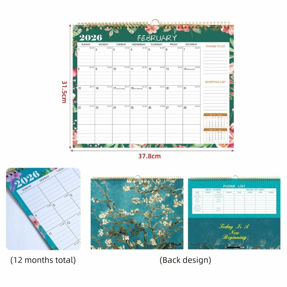 English Version 2026 Wall Calendar Large Date Blocks Wall Calendar Hanging Planner  Monthly Hanging