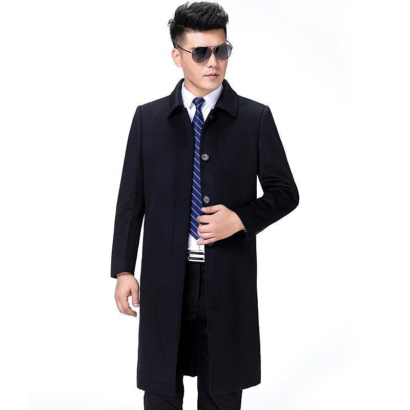 Men's Cashmere Coat Long Light Business Casual Middle-aged Dad Coat Men's Wool Coat