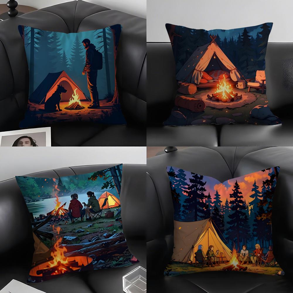 Camping Fashion Cushion Cover Pillowcase Ultra Soft Skin Friendly Fabric Cloud Like Comfort Concealed Zipper