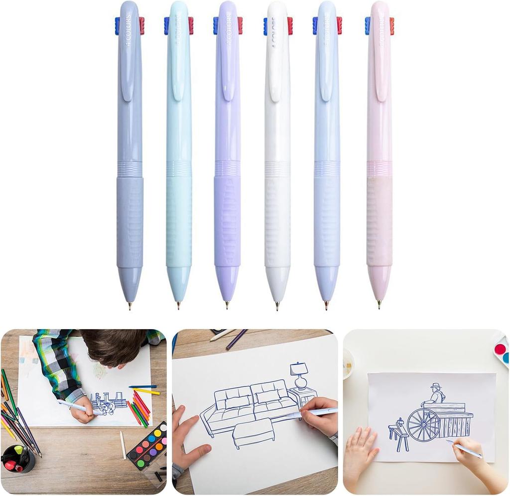 4 color telescopic pen 6 pieces 4 in 1 multi color office and study supplies smooth writing