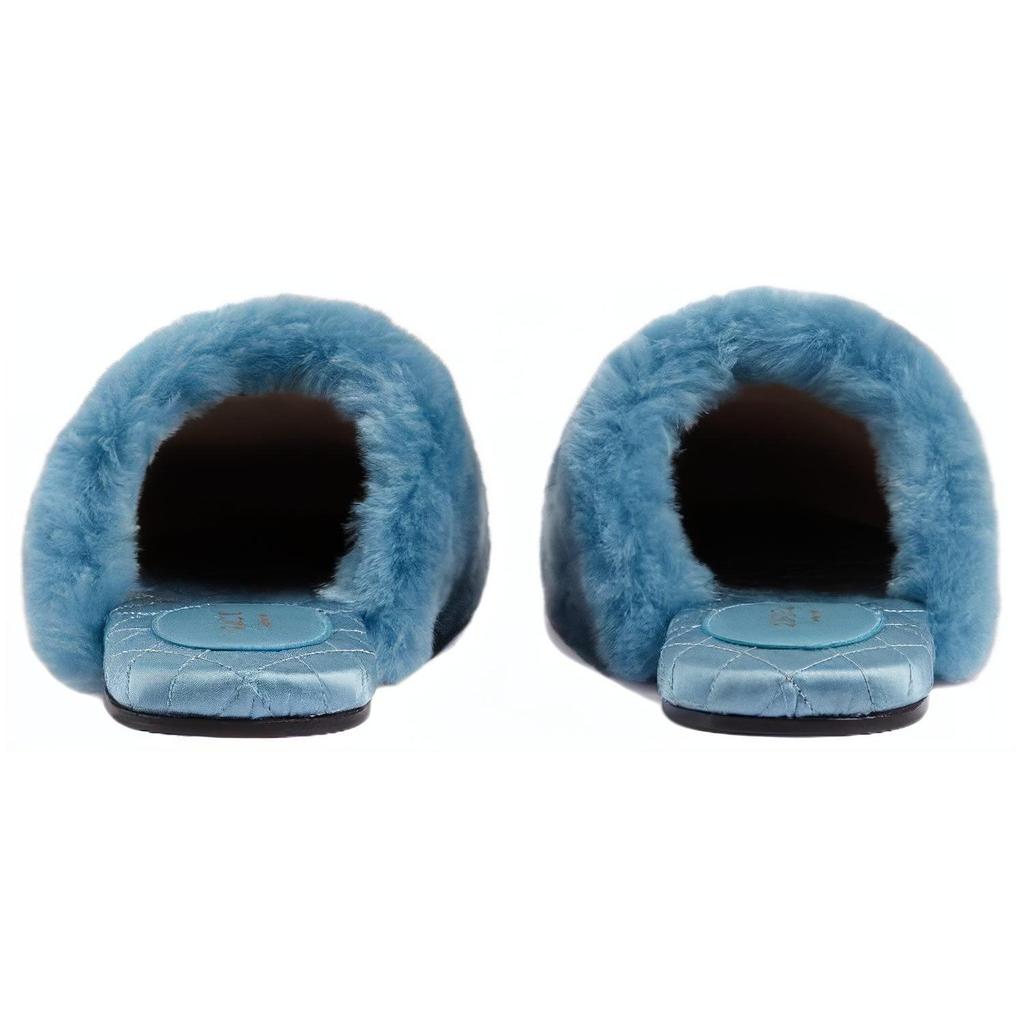 Gucci Interlocking G Faux Fur Slippers Blue Black Women's 719847 AAAUL 8439