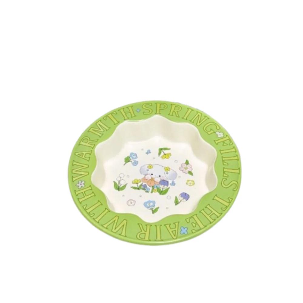 

Green Ceramic Cat Bowl Rabbit Flower High Foot Diagonal Pet Feeding Bowl Non-Slip Cat Canned Food Bowl For Drinking Feeding