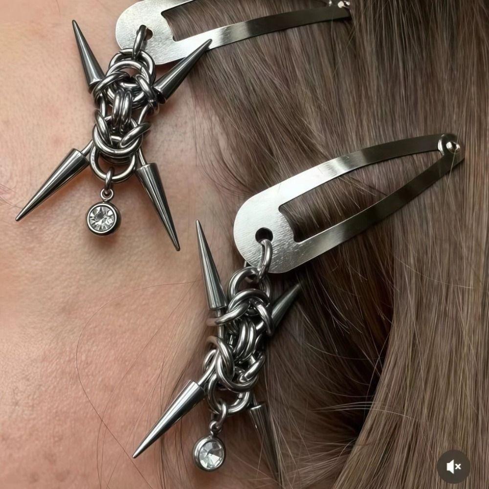 Heavy Industry Rivet Hair Clips Stainless Steel Goth Hair Clips Fashion Punk Hair Clips Women Girl