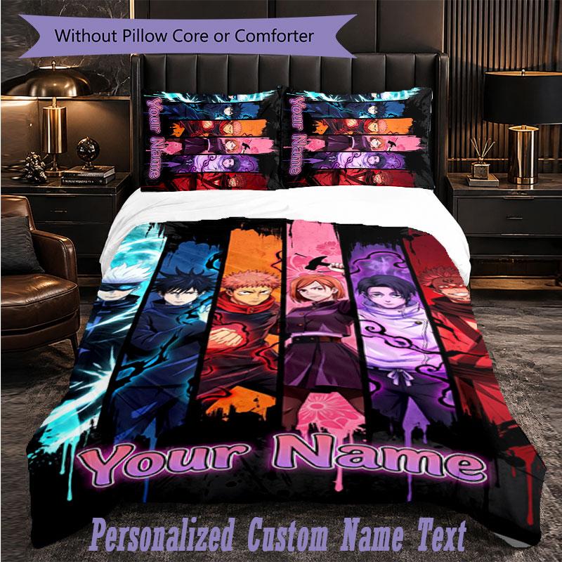 3Pcs Bedding SetJujutsu Kaisen Custom Text Duvet Cover Pillowcase Set Bedroom Gift