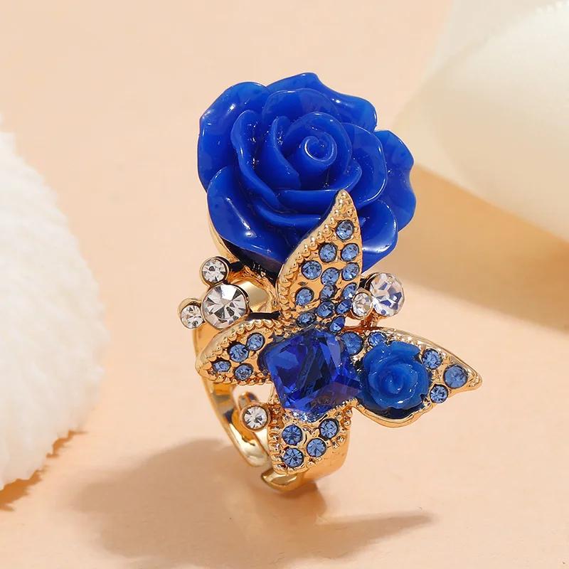 

Rose ring, ethnic butterfly ring, retro bohemian alloy new jewelry. resizable сапфировый