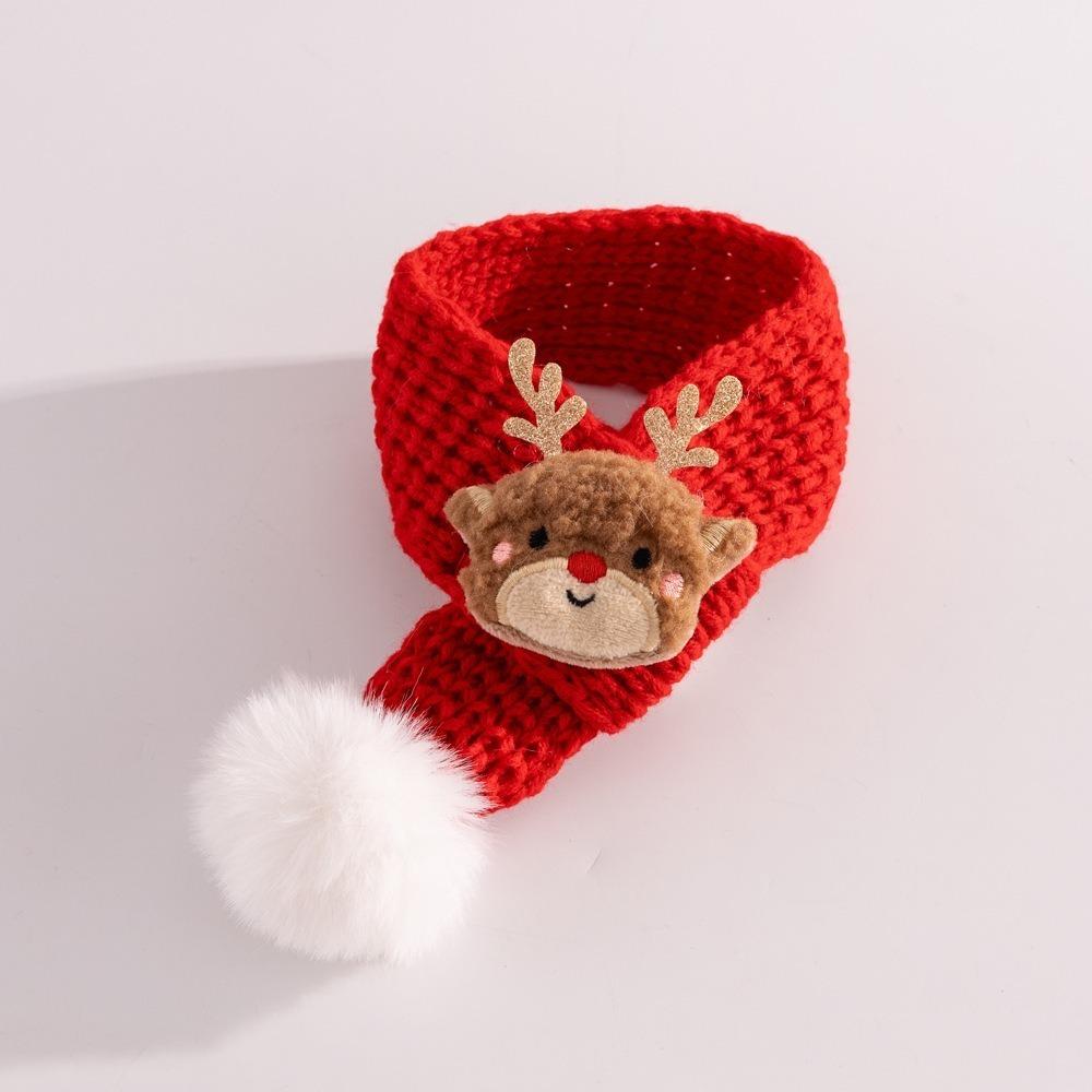 Cute Pet Cat Knitted Scarf Soft Red Knit Scarves Christmas Decor with Fuzzy Pompom Dogs Xmas Costume for Winter