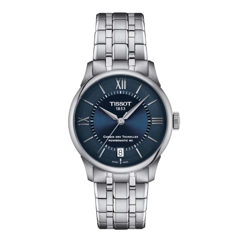 

Tissot Chemin des Tourelles Powermatic 80 34mm Watch with Bracelet and Blue Dial, Officially Imported, Model T1392071104800