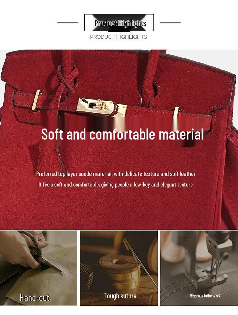 2025 Herbst/Winter Damen Echtes Leder Rindsleder Wildleder Platin Große Kapazität Schulter- und Umhängetasche