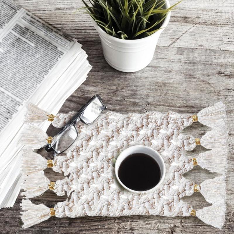 Neue Nordeuropa Makramee Tasse Pad Böhmen Tischdecke Tisch Matte Reine Handgemachte Baumwolle Geflecht Nicht-slip Ins
