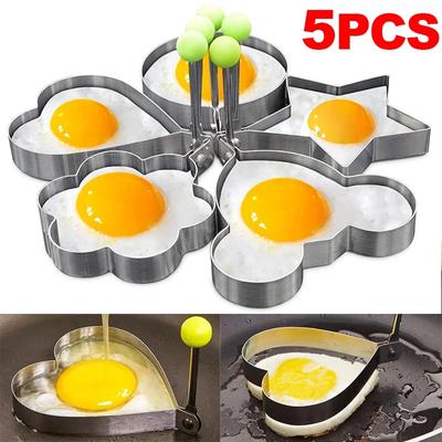 5 teile/satz Neue Edelstahl Spiegelei Form Herz Pfannkuchen Maker Frühstück Backen Omelett Ringe Kochen Werkzeuge Küche Zubehör Gadget