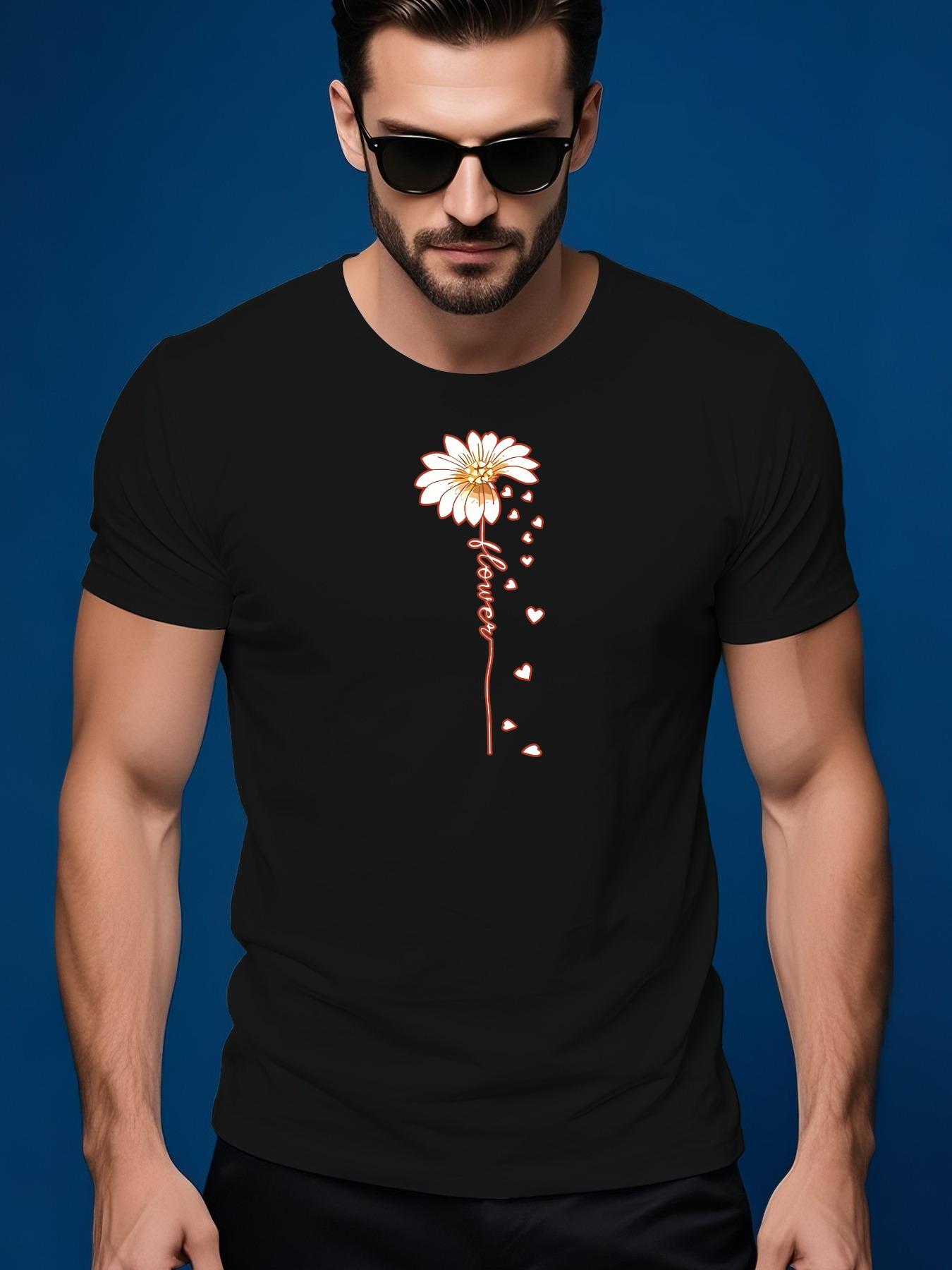 Summer Tshirt with White Daisy Graphic - Soft Cotton S