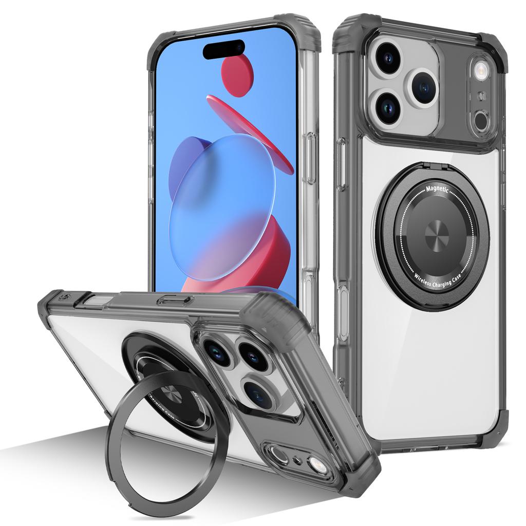 Rotating Magnetic Folding Stand Luxury Transparent Phone Case For iPhone 17 16 15 14 13 12 11 Pro Max Plus 17Air Anti-Drop Cover