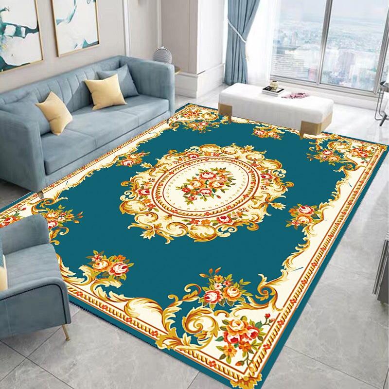 European American Retro Floral Carpet Non Slip Living Room Rug Large Area Decor Sofa Floor Mat