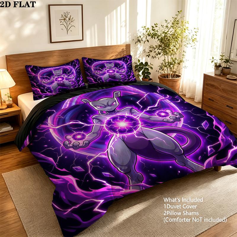 Pokmon Pattern Bedding Quilt Set Quilt Cover Pillowcase Home Birthday Gift(1 * duvet cover + 2 * pillowcase, without core)