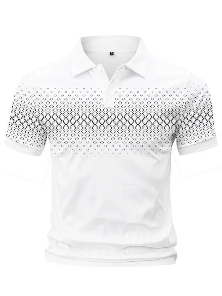 Summer Men's Slimming Diamond Pattern Printed Short-Sleeved Polo Shirt Simple Shirt Breathable and Comfortable Men's Clothing