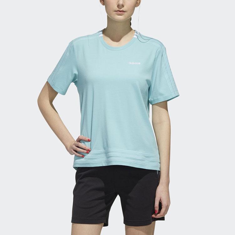 Adidas Neo Logo Print Loose Training Crew Neck T-Shirt with Drop Shoulder Women Tops Blue DW7732