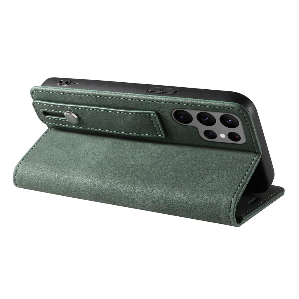 For Samsung Galaxy S24 Ultra Leather Case Wristband Design Stand Phone Cover