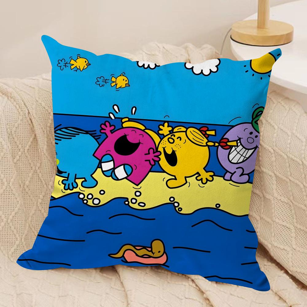 Mr Men and LLittle Miss Cushion Cover Soft Plush Fabric DoubleSided Printed Sofa Cushion Cover for All Seasons Home DecorGift