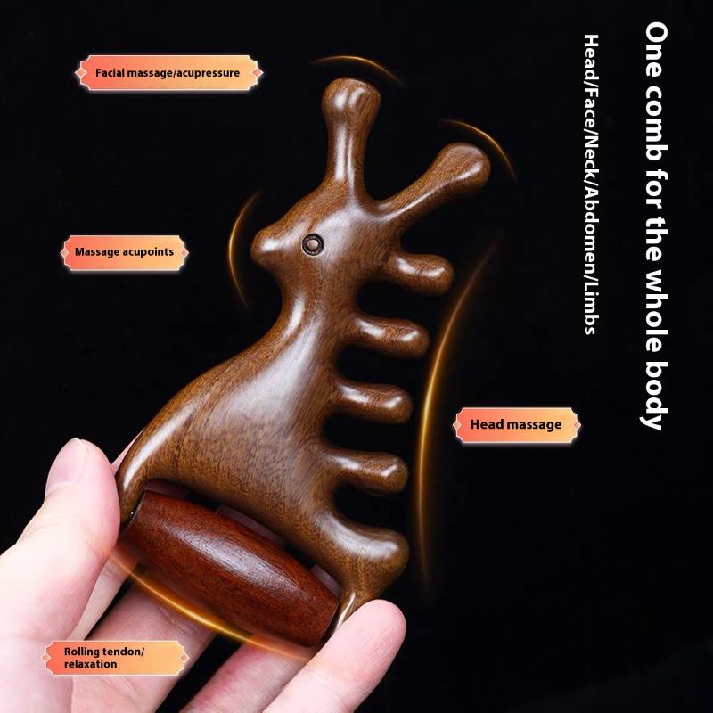 Wooden Wide Tooth Comb Massage Head Meridian Scalp Combs for Face Eye Shoulder Neck Anti-Static Hair Loss