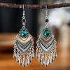Bohemian Ethnic Colorful Rhinestone Acrylic Drop Earrings for Women Vintage Long Antique Silver Color Tassel Earrings Jewelry