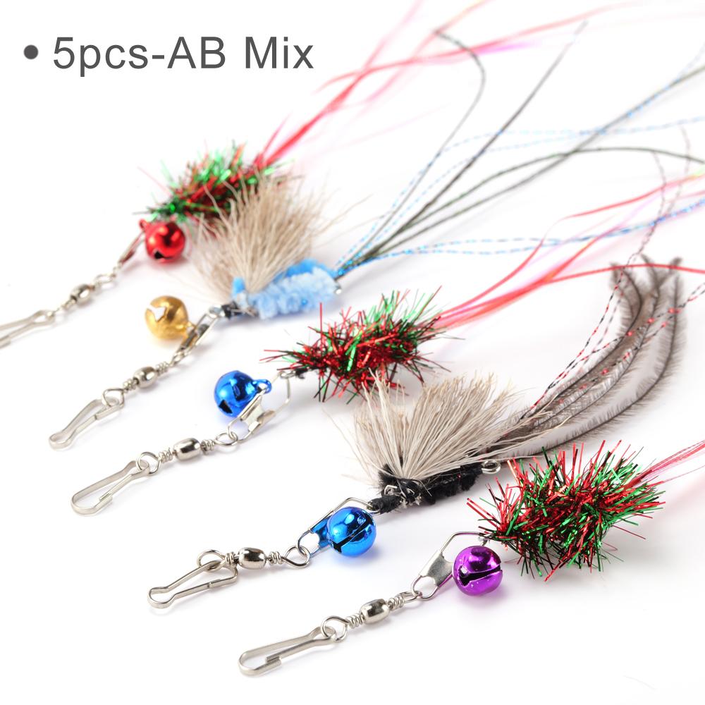 5pcs Mix Tassel Cat Teaser Stick Change Heads Cat Toys Interactive Pet Toy Supplies