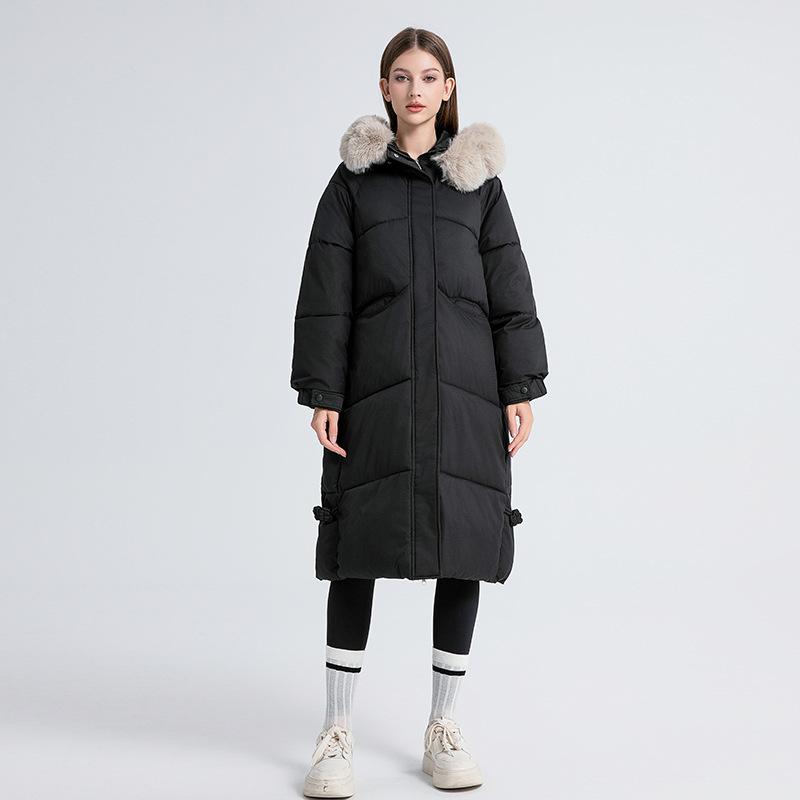 Winter Cotton Jacket New Down Cotton Jacket Women's Mid-length Over-the-knee Thickened Large Fur Collar Padded Jacket Jacket