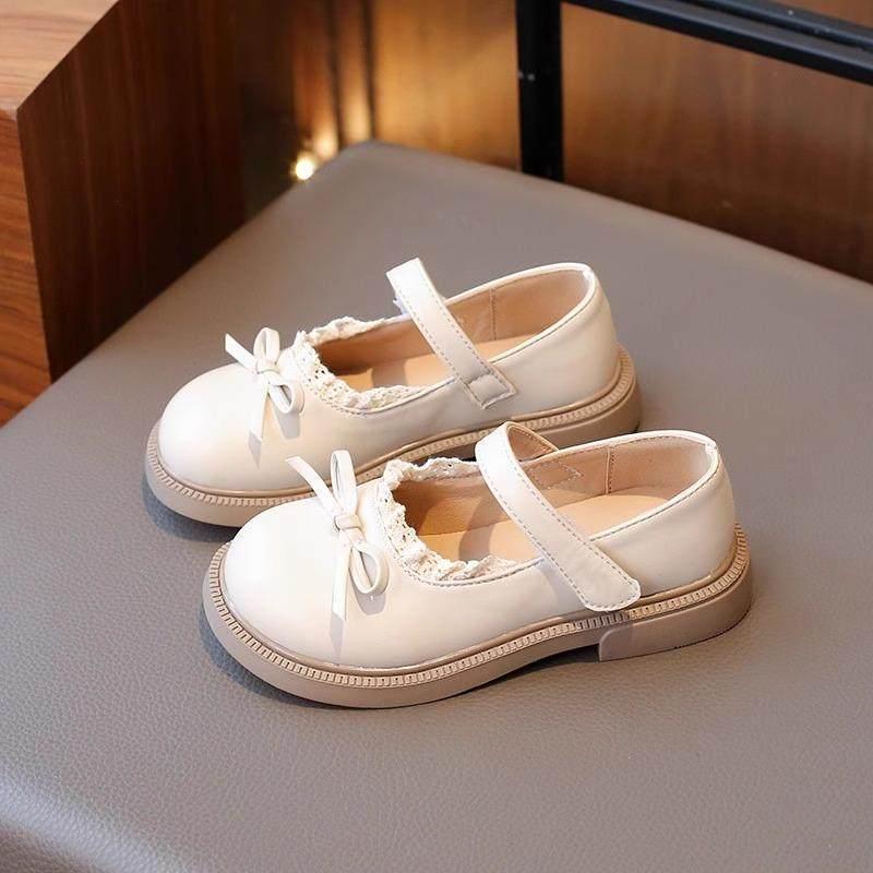 Girls' Lace Trim Bow Leather Mary Jane Shoes - Soft Sole Stylish Princess Shoes for Spring/Autumn 2025