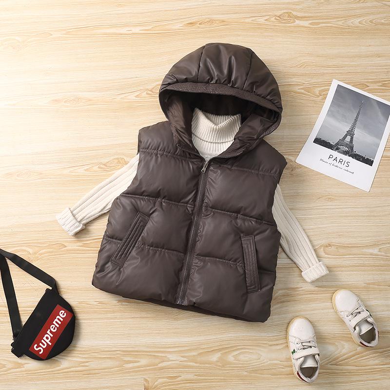 

Children s Hooded Cotton Vest - Autumn/Winter Fashion for Boys and Girls, Loose-Fit Outerwear with Trendy Leather Accents 150cm
