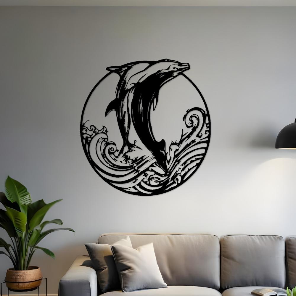 Metal Dolphin Wave Wall Art Laser Cut Iron Home Decor Gift for Living Room Bedroom