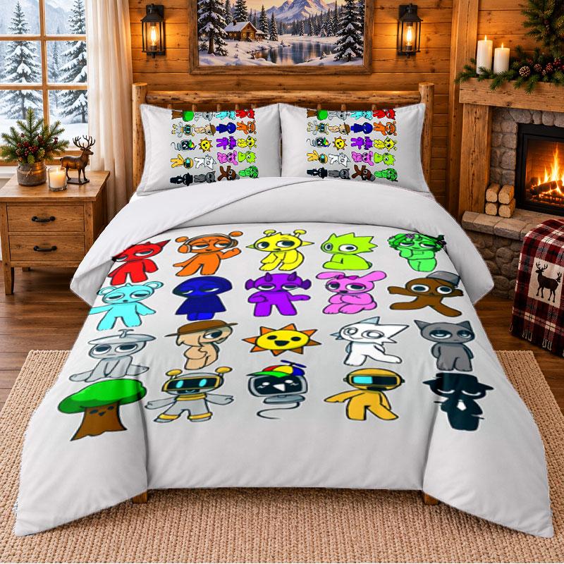 Sprunki Pattern Bedding 3Pcs Set Bed Sheet And Pillowcases For Indoor Bedroom