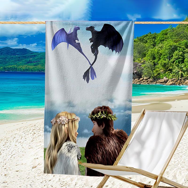 1pc Toothless1 Beach Towel, Beach and Seaside Swimming Pool Equipment, Fashion Pattern, Rectangular, Travel Essentials