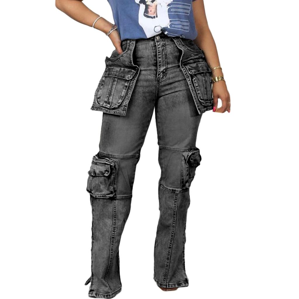 GMXIA Jeans e Pantaloni Patchwork Casual alla Moda Multitasche Organ