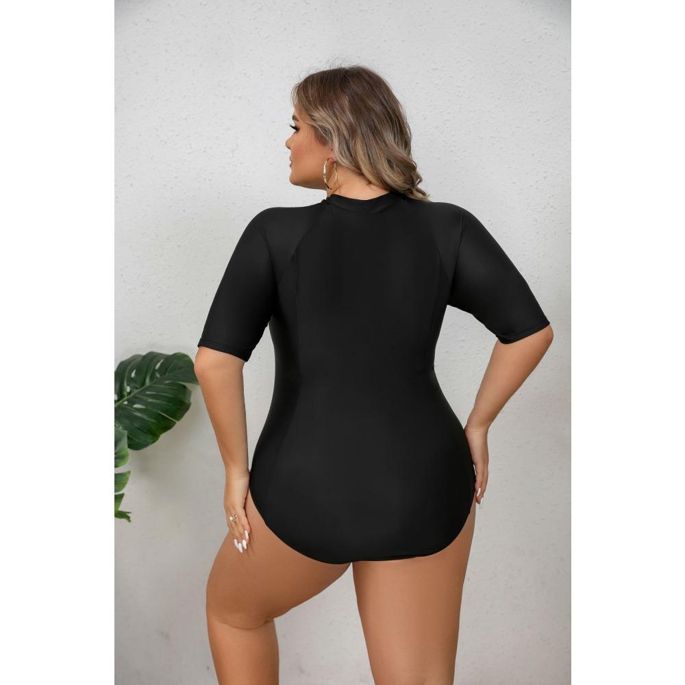 Large Size One-piece Zipper Sports Short-sleeved Surfing Swimsuit European and American Snorkeling Suit
